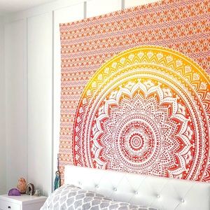 Orange Mandala Tapestry